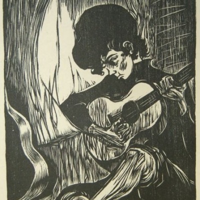 Quiet Moment by Mervin Jules, 1972 Woodcut