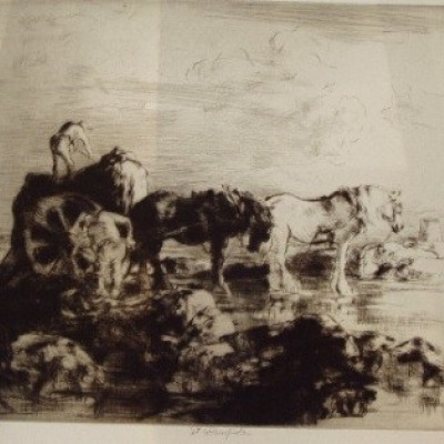 Seaweed Harvest, Jersey by Edmund Blampied, 1936 Etching