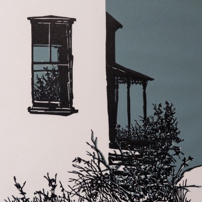 House on a Hill by Frank C. Eckmair 1971 Woodcut