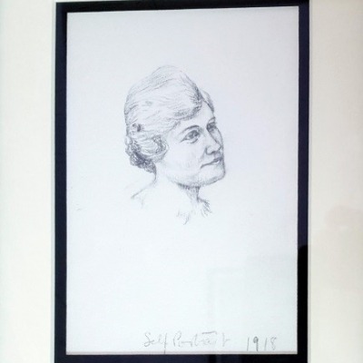 Self Portrait by Gladys M. Lux, Pencil Drawing 1918