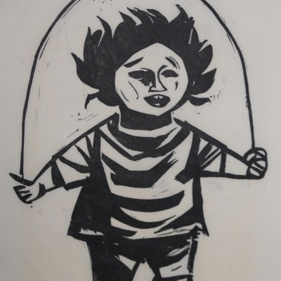 Jumping Rope by Elgas Grim, 1920-1982, Woodcut, 1961