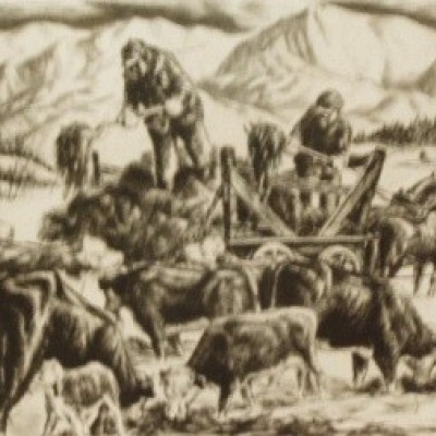 Winter Feeding by Irwin D. Hoffman, 1939 Etching