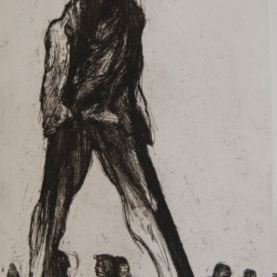 Man on Stilts by James Kearns, 1968 Etching 
