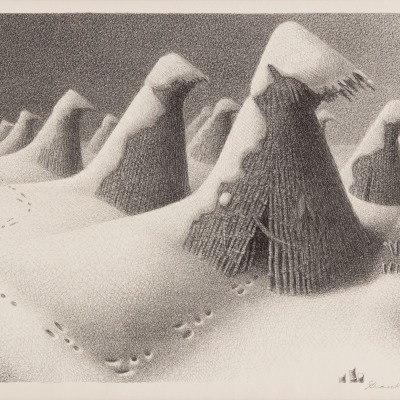 Grant Wood, January/Cornstalks