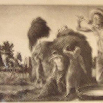 While the Sun Shines by John deMartelly, 1943 Lithograph