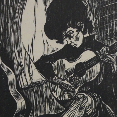Quiet Moment by Mervin Jules, 1912-1994; Woodcut, 1972