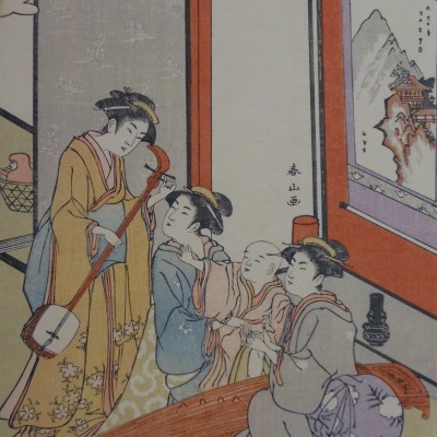 Three Women and Child by Yeisen Keisai, 1789-1851; Color Woodcut, Undated