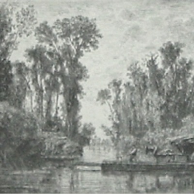 Charles Daubigny "Le Bac de Bezons" 1850 etching
