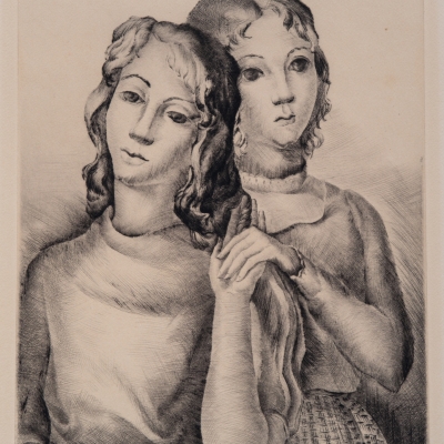 Ilse and Monica by Hemilce Saforcada, 1947 Drypoint Etching
