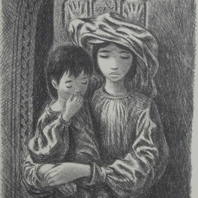 Arab Children by Fletcher Martin, 1904-1979; AAA Lithograph, Undated