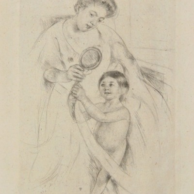 Looking into the Hand-mirror III by Mary Cassatt, c. 1905 Drypoint Etching