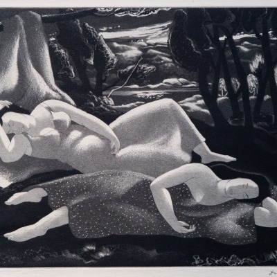 Sleeping Women by Doel Reed, 1947 Aquatint Etching