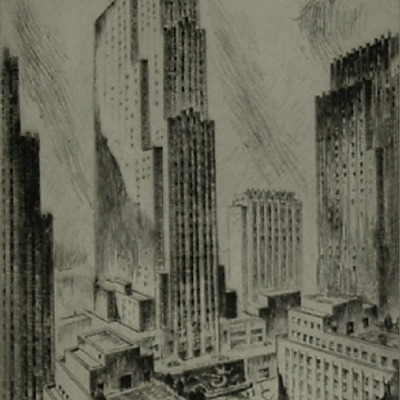 Nat Lowell "Rockefeller Center" etching