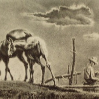 Mare and Colt by Georges Schreiber, 1952 Lithograph