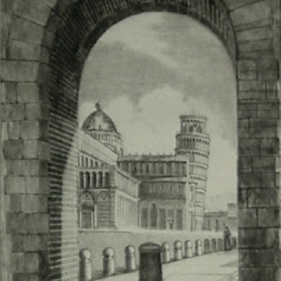 Carman Bonanno "Tower of Pisa" etching