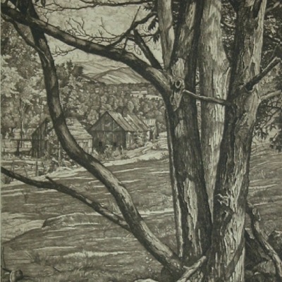 Luigi Lucioni "Tree Rhythm" 1953 etching