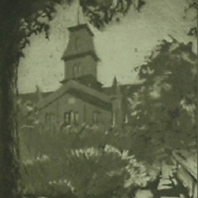 Ben Albert Benson "University Hall" aquatint/engraving
